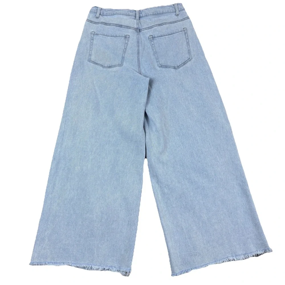 SO Womens Wide Leg Cropped Denim Jeans Raw Hem Light Wash‎ Size 13 31W - Picture 2 of 16